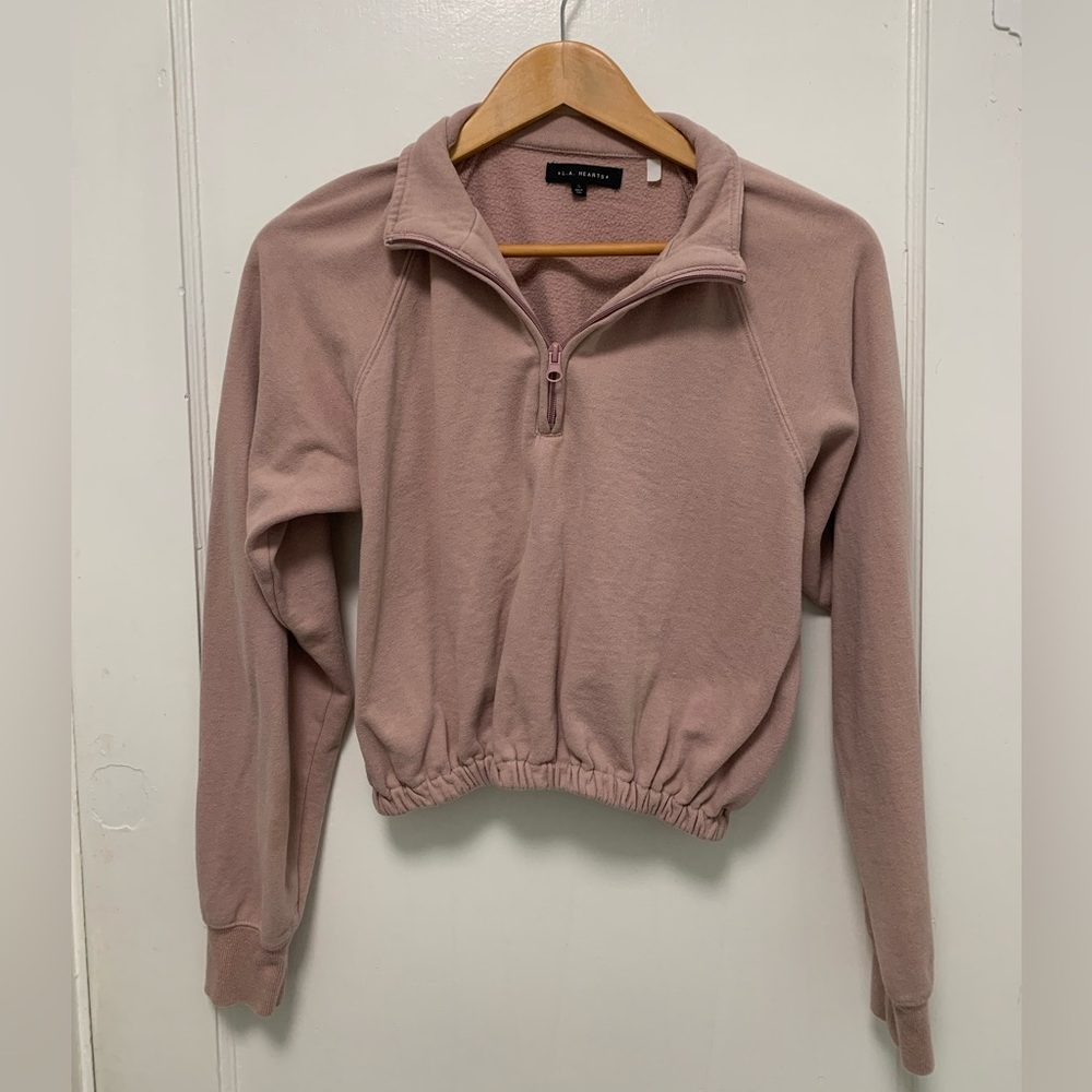 Soft Pink Cropped Quarter Zip Sweat Shirt w/ Collar